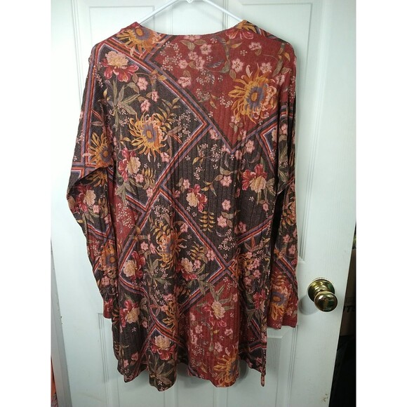 Soft Surroundings Woman L Knit Tunic Blouse Floral LS Patchwork Hippie Retro - Picture 8 of 8